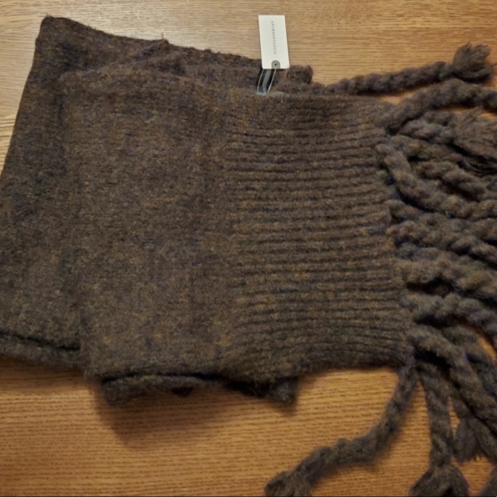 NWT Anthropologie Braided Fringe Scarf in Espresso Brown - large